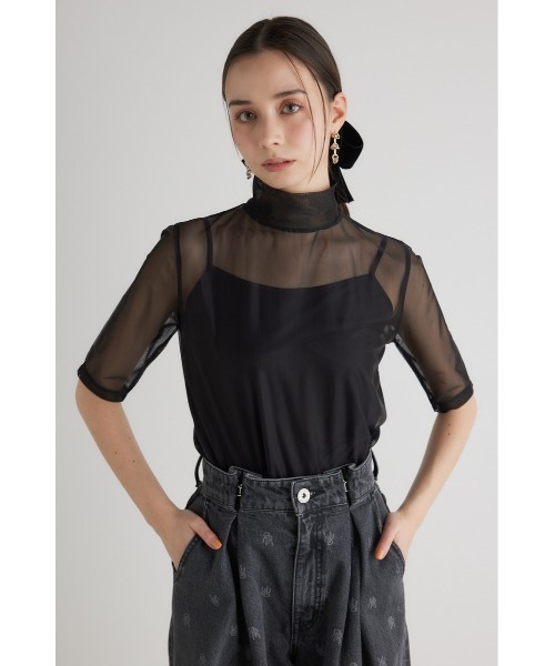 rienda（リエンダ）の「【WEB限定】シアーチュールトップス 春服（Tシャツ/カットソー・レディース・アイボリー/ブラック・FREE）」の20枚目の写真
