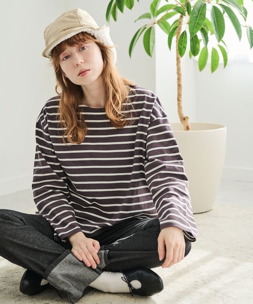 Crisp(クリスプ)の「ボートネックボーダーTシャツ(Tシャツ/カットソー・レディース・グリーン/ピンク/チャコール/ブラック・FREE)」の18枚目の写真