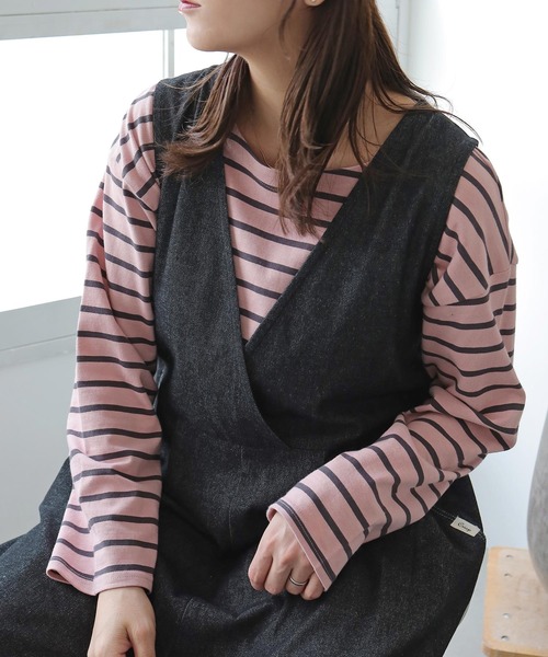 Crisp(クリスプ)の「ボートネックボーダーTシャツ(Tシャツ/カットソー・レディース・グリーン/ピンク/チャコール/ブラック・FREE)」の14枚目の写真