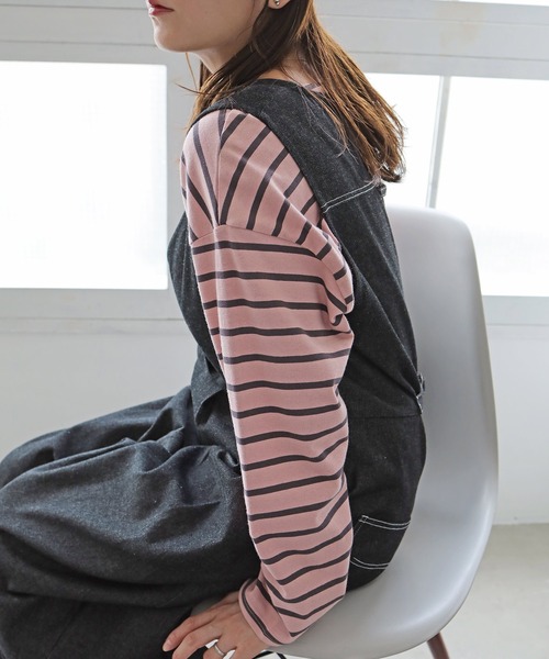 Crisp(クリスプ)の「ボートネックボーダーTシャツ(Tシャツ/カットソー・レディース・グリーン/ピンク/チャコール/ブラック・FREE)」の15枚目の写真