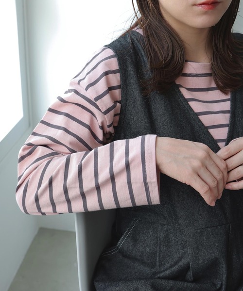 Crisp(クリスプ)の「ボートネックボーダーTシャツ(Tシャツ/カットソー・レディース・グリーン/ピンク/チャコール/ブラック・FREE)」の17枚目の写真