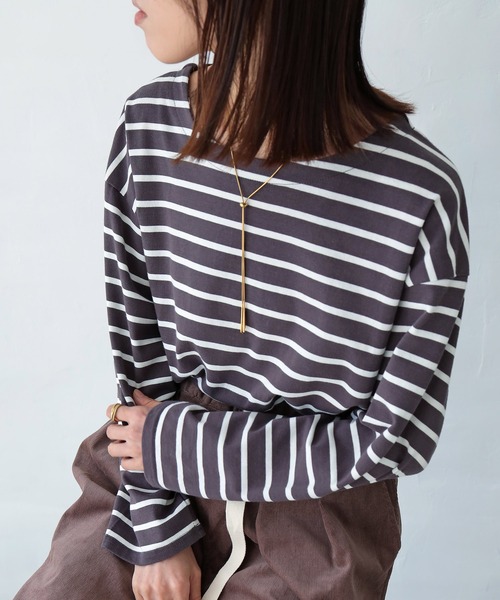 Crisp(クリスプ)の「ボートネックボーダーTシャツ(Tシャツ/カットソー・レディース・グリーン/ピンク/チャコール/ブラック・FREE)」の11枚目の写真