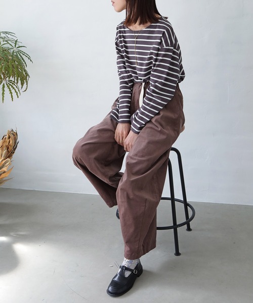 Crisp(クリスプ)の「ボートネックボーダーTシャツ(Tシャツ/カットソー・レディース・グリーン/ピンク/チャコール/ブラック・FREE)」の5枚目の写真