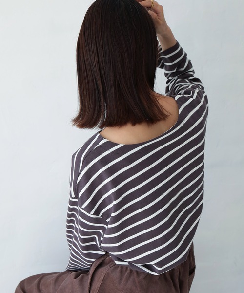 Crisp(クリスプ)の「ボートネックボーダーTシャツ(Tシャツ/カットソー・レディース・グリーン/ピンク/チャコール/ブラック・FREE)」の10枚目の写真