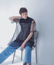 high neck border knit× tulle dress(ハイネックボーダーニット×チュールワンピース)