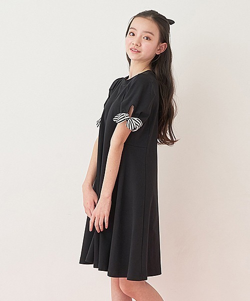 超美品★メゾピアノJr★ワンピース　グレー　裾ライン　リボン　140 メリージェニー merry jenny リボンフレアミニワンピース （グレー