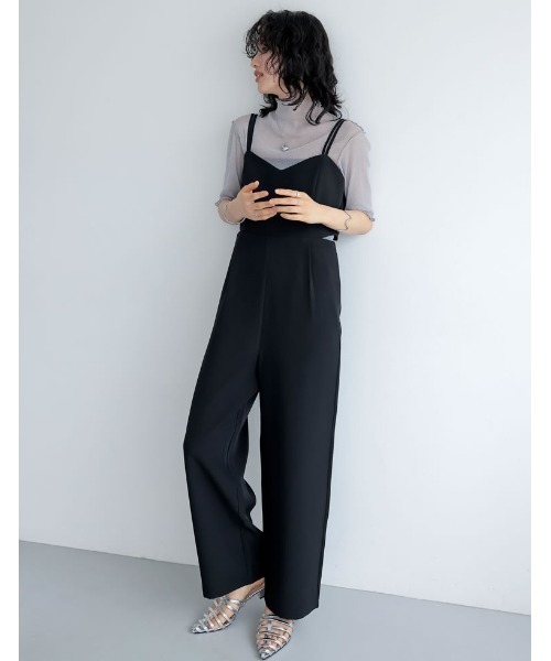 バックカッティングシャツオールインワン Sサイズ セール】[低身長/高身長サイズ有]カットツイルサイド