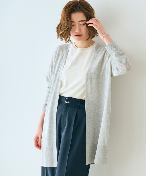 grove（グローブ）の「◆【洗える／接触冷感／UVカット】ベーシックロングカーディガン（カーディガン/ボレロ・レディース・ライトグレー/ナチュラル/オフホワイト/ブラック・03/02/01/04/05）」の4枚目の写真