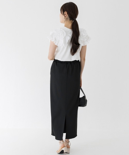 ✨日本製✨プランピーナッツ ♡ カットソー シフォン 高級 ブランド お洒落 紺 フラワーモチーフ ビッグカラーカットソー（Tシャツ/カットソー