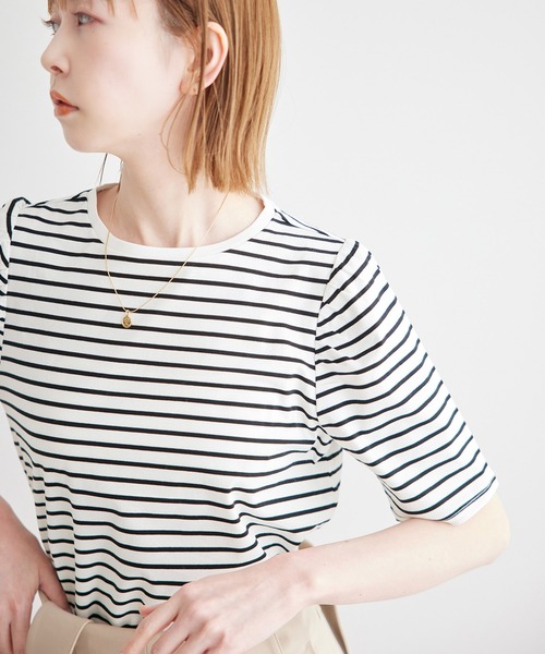 ROPE' PICNIC(ロペピクニック)の「【ご好評につき追加生産】冷感/70シルケットパフスリーブトップス(Tシャツ/カットソー・レディース・ブラック/クリーム/オフホワイト/ホワイト・38)」の1枚目の写真