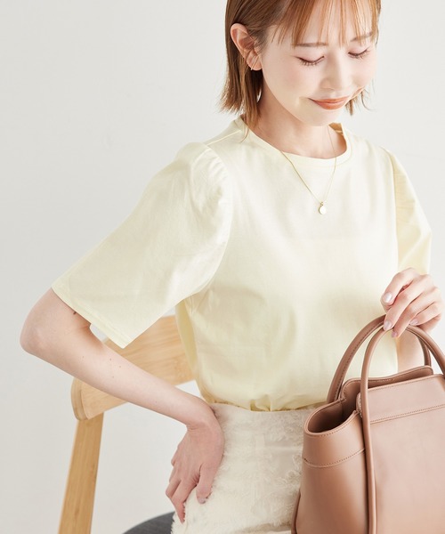 ROPE' PICNIC(ロペピクニック)の「【ご好評につき追加生産】冷感/70シルケットパフスリーブトップス(Tシャツ/カットソー・レディース・ブラック/クリーム/オフホワイト/ホワイト・38)」の4枚目の写真