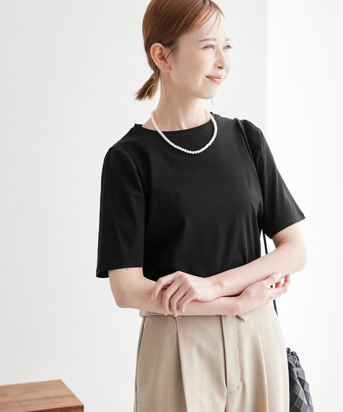 ROPE' PICNIC(ロペピクニック)の「【ご好評につき追加生産】冷感/70シルケットパフスリーブトップス(Tシャツ/カットソー・レディース・ブラック/クリーム/オフホワイト/ホワイト・38)」の13枚目の写真