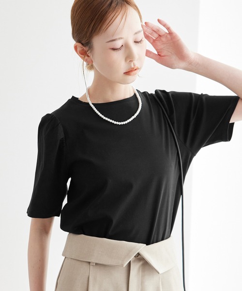 ROPE' PICNIC(ロペピクニック)の「【ご好評につき追加生産】冷感/70シルケットパフスリーブトップス(Tシャツ/カットソー・レディース・ブラック/クリーム/オフホワイト/ホワイト・38)」の5枚目の写真