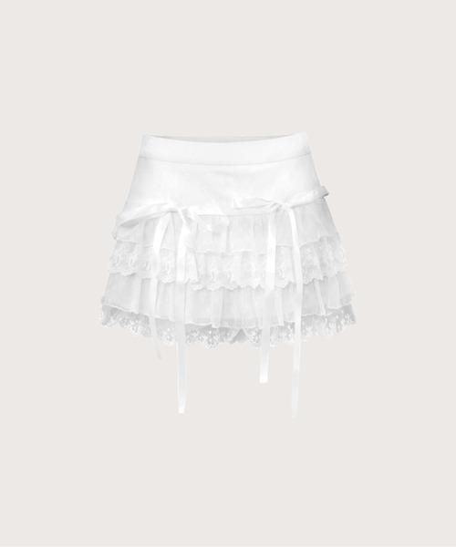LA POMME petit(ラポミ・プチ)の「スイートレースモチーフミニスカート Sweet Lace Motif Mini Skirt(スカート・レディース・ホワイト・MEDIUM/SMALL)」の1枚目の写真