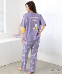 aimerfeel（エメフィール）の「【ルームウェアセットアップ】【トップスの落ち感がかわいい】【ビッグシルエットで二の腕カバー】PEANUTS スヌーピー サンクス フレンド 半袖 上下セット（ルームウェア/パジャマ）」