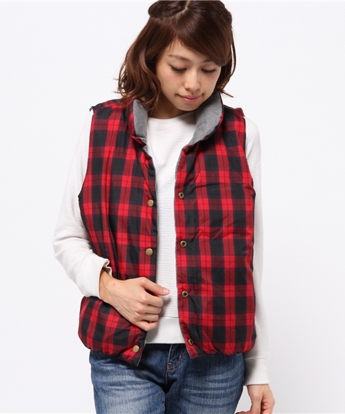 WEGO（ウィゴー）の「WEGO/リバーシブル中綿ベスト（ダウンベスト・レディース・グレー/インディゴブルー・FREE）」の7枚目の写真