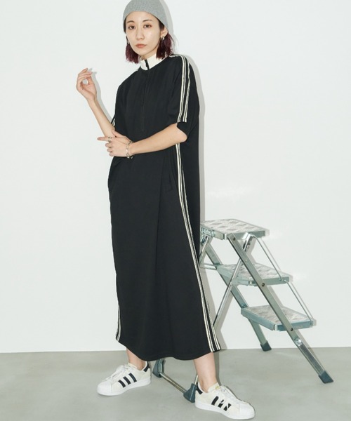 Auntie Rosa Holiday（アンティローザホリデー）の「ハーフジップトラックジャージ半袖ワンピース（ワンピース・レディース・ナチュラル/ブラック・FREE）」の8枚目の写真