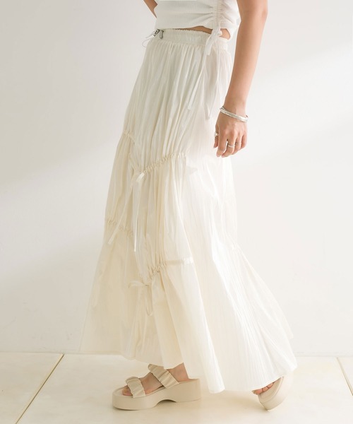 OLIVE des OLIVE（オリーブデオリーブ）の「【WEB限定】アシメリボンドロストロングスカート　1041010240（スカート・レディース・ブラック/オフホワイト/シルバー・FREE）」の14枚目の写真