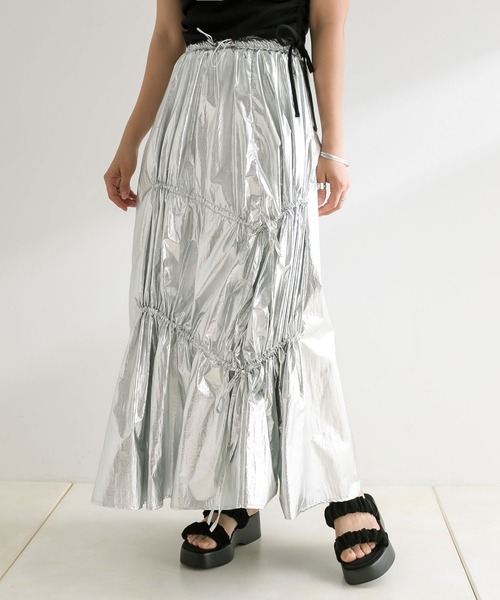 OLIVE des OLIVE（オリーブデオリーブ）の「【WEB限定】アシメリボンドロストロングスカート　1041010240（スカート・レディース・ブラック/オフホワイト/シルバー・FREE）」の11枚目の写真