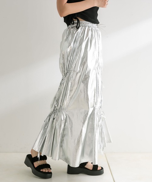 OLIVE des OLIVE（オリーブデオリーブ）の「【WEB限定】アシメリボンドロストロングスカート　1041010240（スカート・レディース・ブラック/オフホワイト/シルバー・FREE）」の10枚目の写真