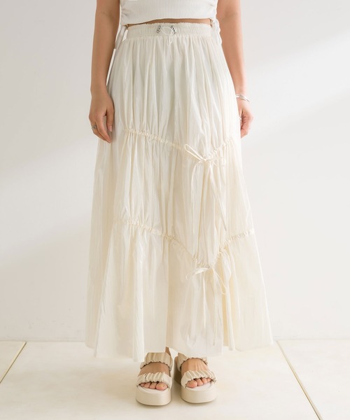 OLIVE des OLIVE（オリーブデオリーブ）の「【WEB限定】アシメリボンドロストロングスカート　1041010240（スカート・レディース・ブラック/オフホワイト/シルバー・FREE）」の9枚目の写真