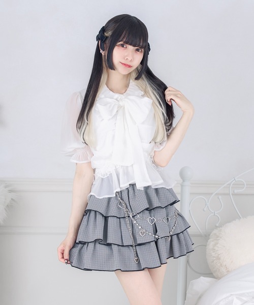 Pal elfy(パルエルフィー)の「シャーリングリボンブラウス(シャツ/ブラウス・レディース・パープル/オフホワイト/ブラック・フリー)」の2枚目の写真