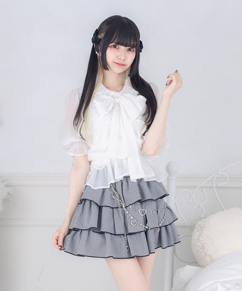 Pal elfy(パルエルフィー)の「シャーリングリボンブラウス(シャツ/ブラウス・レディース・パープル/オフホワイト/ブラック・フリー)」の18枚目の写真