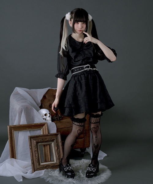 Pal elfy(パルエルフィー)の「シャーリングリボンブラウス(シャツ/ブラウス・レディース・パープル/オフホワイト/ブラック・フリー)」の21枚目の写真