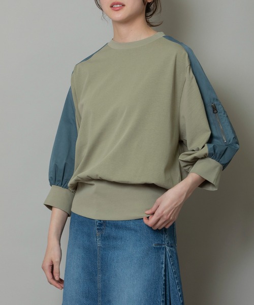 Munich（ミューニック）の「コットンジャージ×コットンナイロンツイルドッキングトップス（Tシャツ/カットソー・レディース・ライトカーキ/ベージュ/ブラック・FREE）」の18枚目の写真