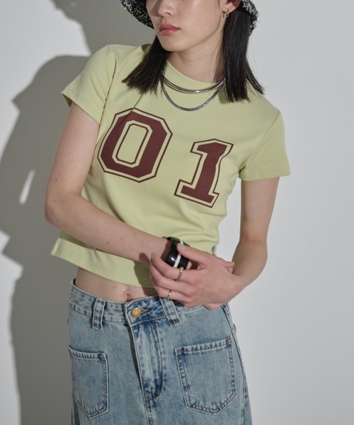 MERLOT（メルロー）の「ナンバリングTシャツ（Tシャツ/カットソー・レディース・ライトブルー/イエロー/ホワイト・FREE）」の3枚目の写真