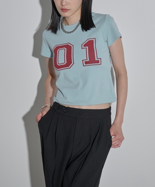 MERLOT（メルロー）の「ナンバリングTシャツ（Tシャツ/カットソー・レディース・ライトブルー/イエロー/ホワイト・FREE）」の2枚目の写真