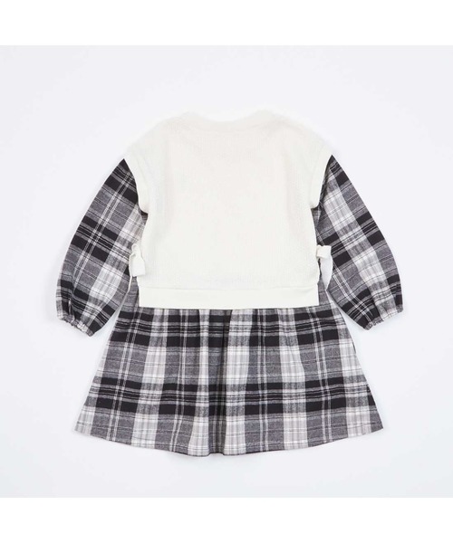 KP(ケーピー)の「レイヤード風チェックワンピース(90~160)(ワンピース・キッズ・ブラック/オフホワイト・90cm/100cm/110cm/120cm/130cm/140cm/150cm)」の3枚目の写真