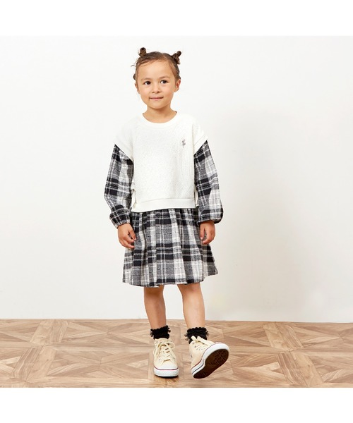 KP(ケーピー)の「レイヤード風チェックワンピース(90~160)(ワンピース・キッズ・ブラック/オフホワイト・90cm/100cm/110cm/120cm/130cm/140cm/150cm)」の11枚目の写真