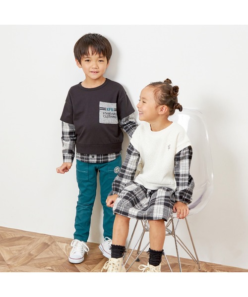 KP(ケーピー)の「レイヤード風チェックワンピース(90~160)(ワンピース・キッズ・ブラック/オフホワイト・90cm/100cm/110cm/120cm/130cm/140cm/150cm)」の13枚目の写真