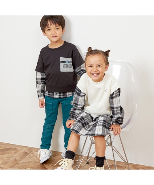 KP(ケーピー)の「レイヤード風チェックワンピース(90~160)(ワンピース・キッズ・ブラック/オフホワイト・90cm/100cm/110cm/120cm/130cm/140cm/150cm)」の14枚目の写真
