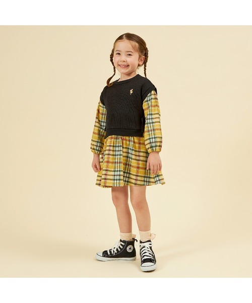 KP(ケーピー)の「レイヤード風チェックワンピース(90~160)(ワンピース・キッズ・ブラック/オフホワイト・90cm/100cm/110cm/120cm/130cm/140cm/150cm)」の16枚目の写真