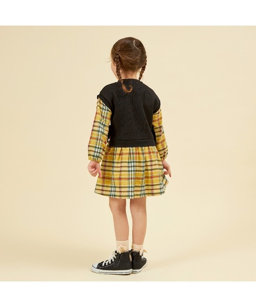 KP(ケーピー)の「レイヤード風チェックワンピース(90~160)(ワンピース・キッズ・ブラック/オフホワイト・90cm/100cm/110cm/120cm/130cm/140cm/150cm)」の18枚目の写真