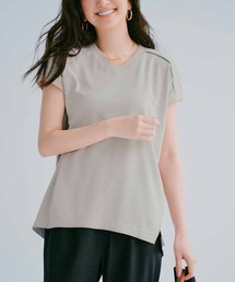 IEDIT 接触冷感・UVケア やや長め丈のフレンチスリーブボンディングカットソートップス