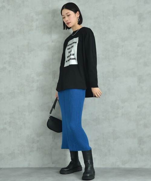 INTERPLANET(インタープラネット)の「箔プリントラウンドヘムロンT(Tシャツ/カットソー・レディース・グレー/オフホワイト/ブラック・FREE)」の6枚目の写真