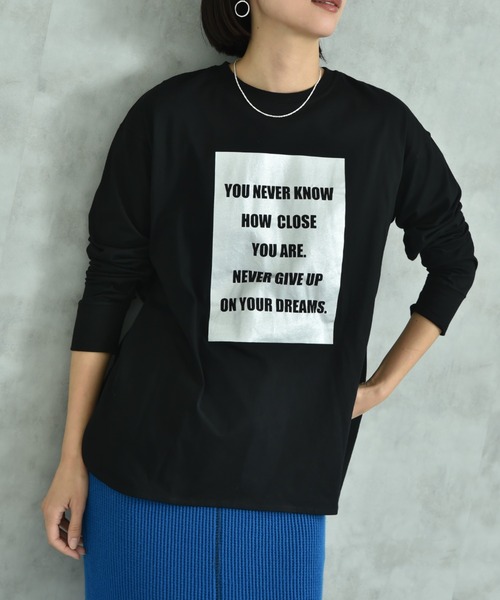 INTERPLANET(インタープラネット)の「箔プリントラウンドヘムロンT(Tシャツ/カットソー・レディース・グレー/オフホワイト/ブラック・FREE)」の7枚目の写真
