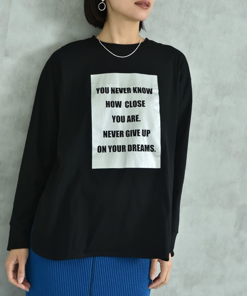 INTERPLANET(インタープラネット)の「箔プリントラウンドヘムロンT(Tシャツ/カットソー・レディース・グレー/オフホワイト/ブラック・FREE)」の10枚目の写真