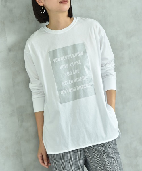 INTERPLANET(インタープラネット)の「箔プリントラウンドヘムロンT(Tシャツ/カットソー・レディース・グレー/オフホワイト/ブラック・FREE)」の13枚目の写真