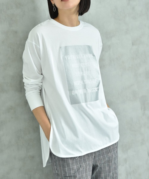 INTERPLANET(インタープラネット)の「箔プリントラウンドヘムロンT(Tシャツ/カットソー・レディース・グレー/オフホワイト/ブラック・FREE)」の17枚目の写真