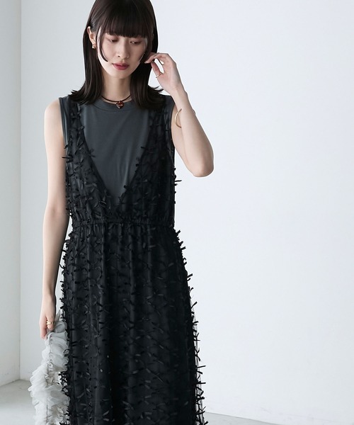 【FOXEY NY】25ans掲載＊ビジューリボン付き　ノースリーブワンピース FOXEY NY】25ans掲載＊ビジューリボン付き ノースリーブワンピース