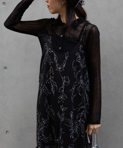 TRIANGLE PALETTE（トライアングルパレット）の「シアーポロニット プルオーバー（ニット/セーター・レディース・ブラック/アイボリー/グレー・FREE）」の2枚目の写真