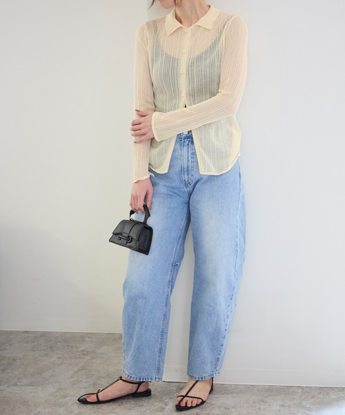 TRIANGLE PALETTE（トライアングルパレット）の「シアーポロニット プルオーバー（ニット/セーター・レディース・ブラック/アイボリー/グレー・FREE）」の9枚目の写真