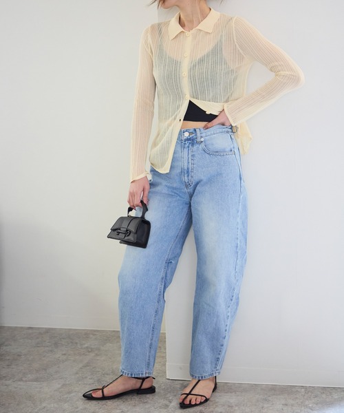 TRIANGLE PALETTE（トライアングルパレット）の「シアーポロニット プルオーバー（ニット/セーター・レディース・ブラック/アイボリー/グレー・FREE）」の11枚目の写真