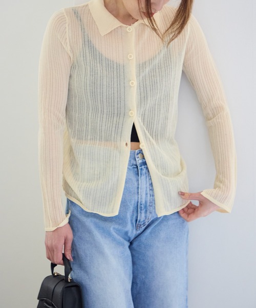 TRIANGLE PALETTE（トライアングルパレット）の「シアーポロニット プルオーバー（ニット/セーター・レディース・ブラック/アイボリー/グレー・FREE）」の10枚目の写真