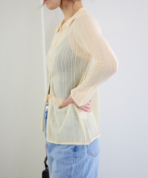 TRIANGLE PALETTE（トライアングルパレット）の「シアーポロニット プルオーバー（ニット/セーター・レディース・ブラック/アイボリー/グレー・FREE）」の12枚目の写真