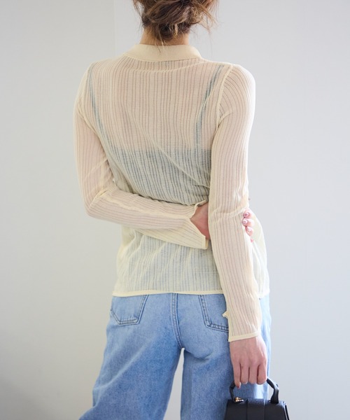 TRIANGLE PALETTE（トライアングルパレット）の「シアーポロニット プルオーバー（ニット/セーター・レディース・ブラック/アイボリー/グレー・FREE）」の8枚目の写真